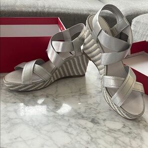 Elegant Silver Wedge Sandals size 9